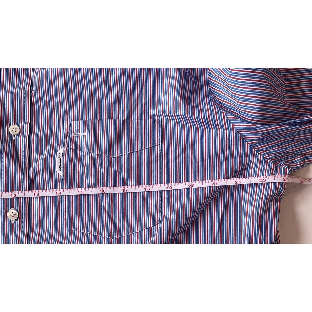 Faconnable Men's Size XL Trend Dress Shirt Red Blue White Stripe 100% Cotton - Picture 8 of 8